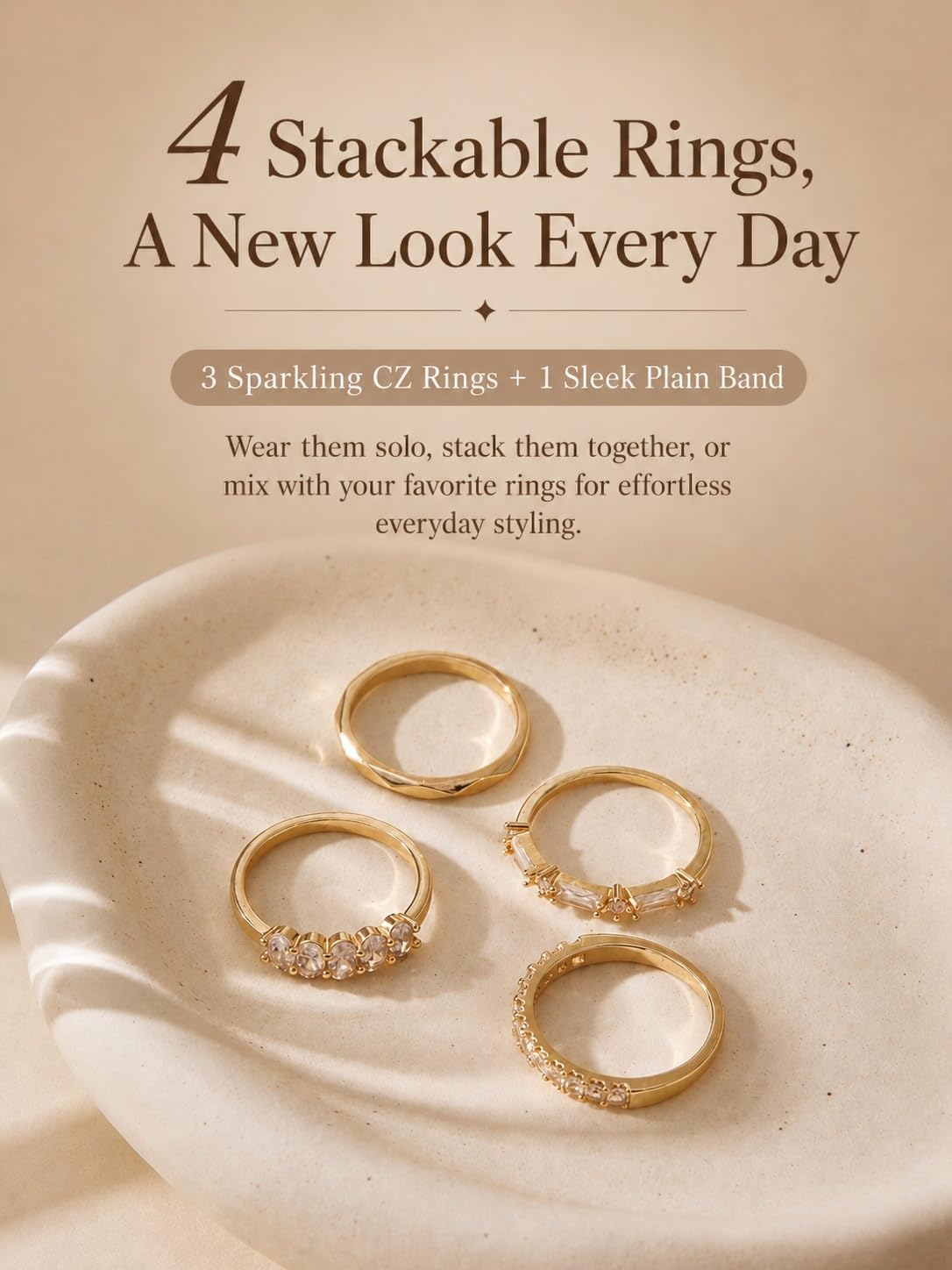 Stackable Rings for Women Non Tarnish, 5A Cubic Zirconia Wedding Band Ring