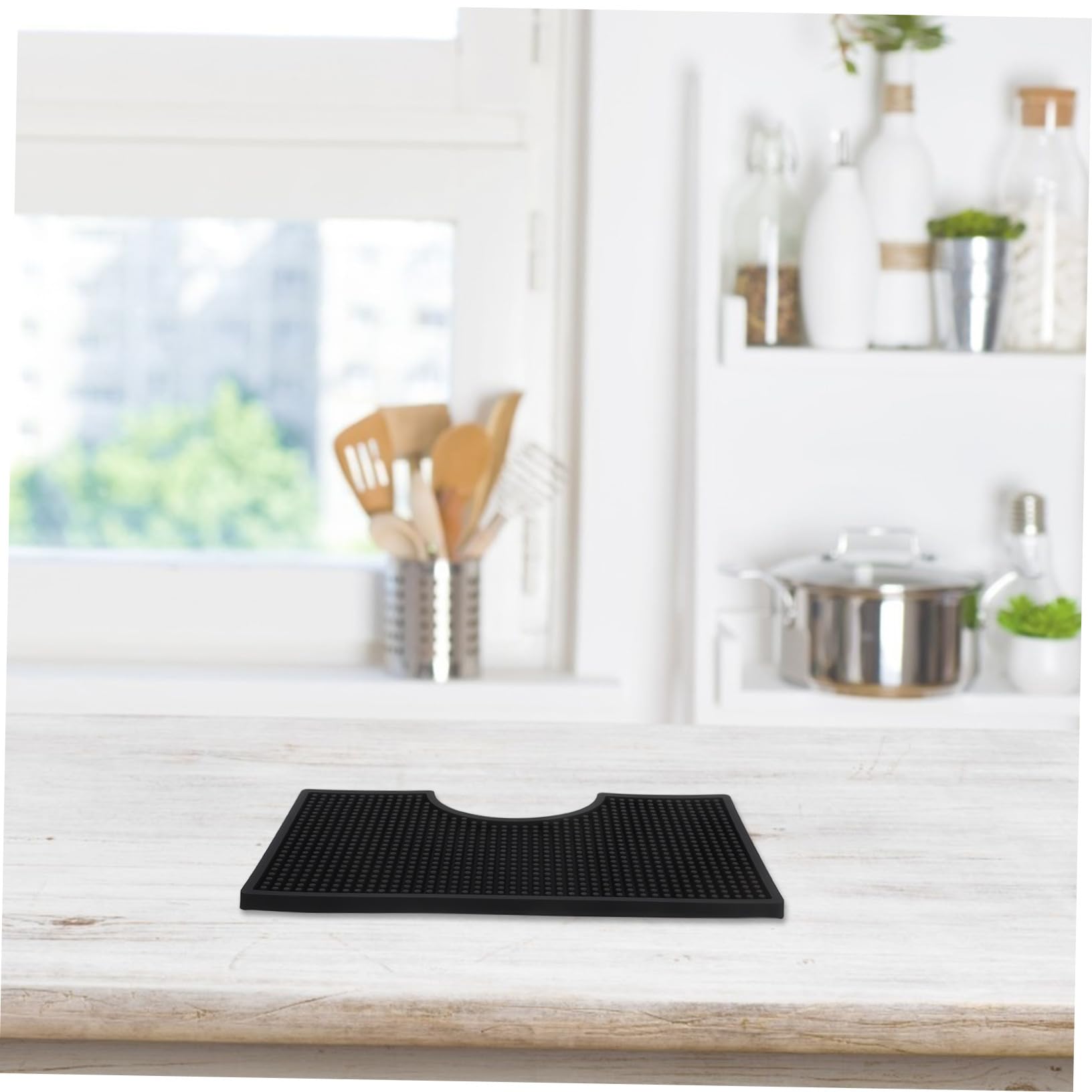 Tappetino Bar in Gomma Nero per Torre Birra, 30, 4x17, 8x2 Cm | Pvc Spesso, Forma Irregolare, Antiscivolo e Resistente al Calore, 1 Pezzo 3 Tappi