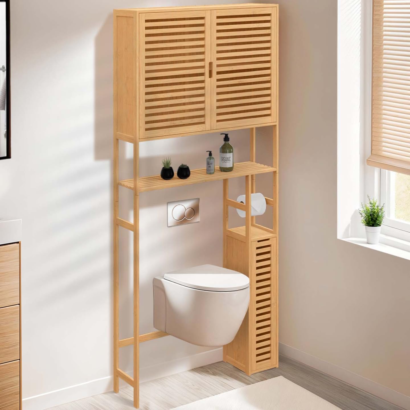 IDMarket BEA - Mueble de inodoro 3 en 1 con armarios de bambú