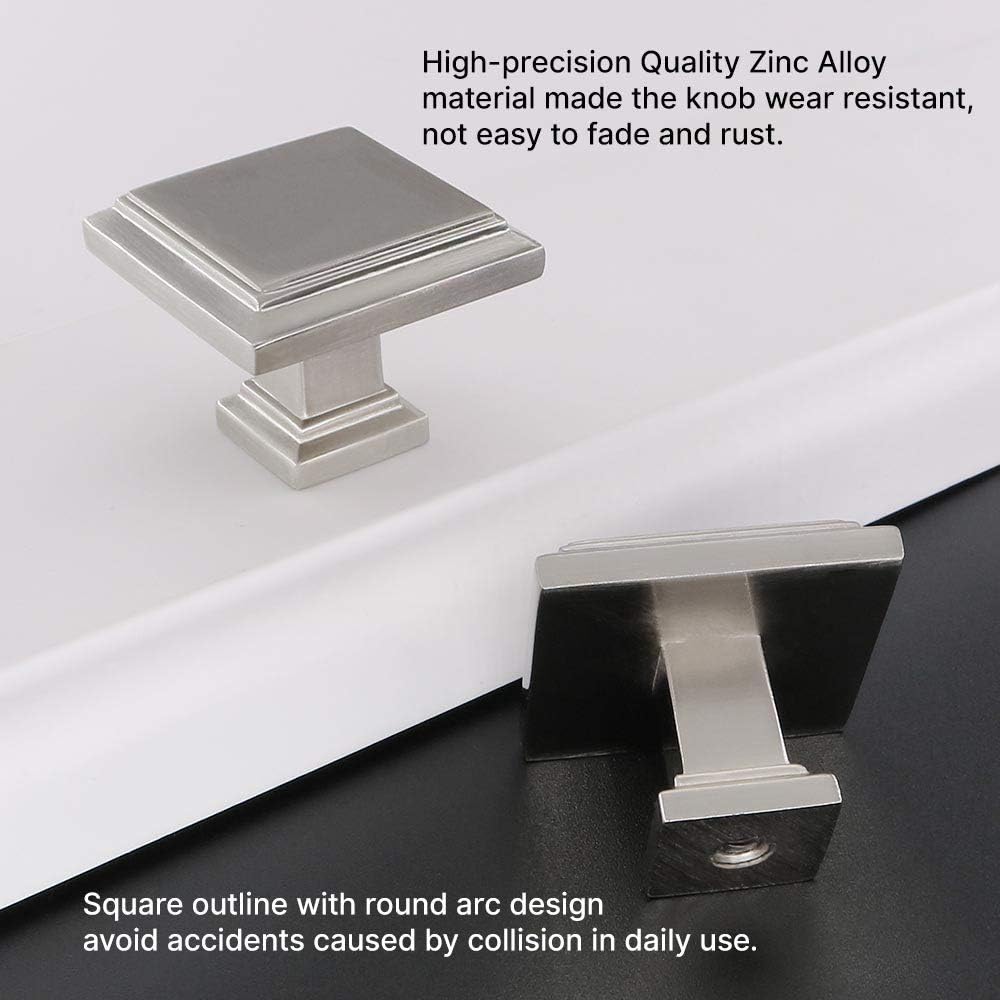 homdiy 5 Pack Cabinet Knobs Square Knobs - HD9111SNB Drawer Knobs Brushed Nickel Cabinet Hardware Solid Knobs for Dresser Drawers