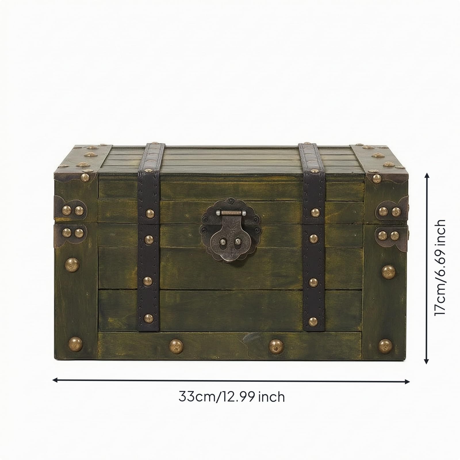 Baúl Madera con Tapa Decorativo Arcón Almacenamiento con Asas Rústico Caja Tapa Bisagras para Coleccionistas, Dormitorio, Verde Envejecido, size to 4