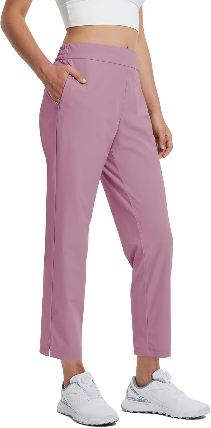 M MAELREG Women's Golf Pants with Zip Pockets 7/8 Ankle Stretch Lightweight Sweatpants for Athletic Hiking Travel Work Lounge Pink Large