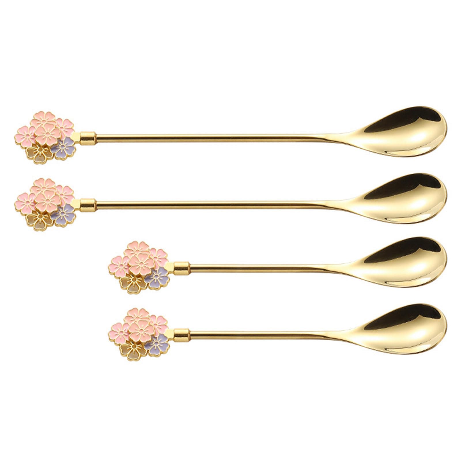Buxuaaaa 4 Pack Multifunctional Kitchen Spoons Stainless Steel Dessert Coffee Teaspoon with Flower Shape Handle for Home Dining Espresso Stir Spoon