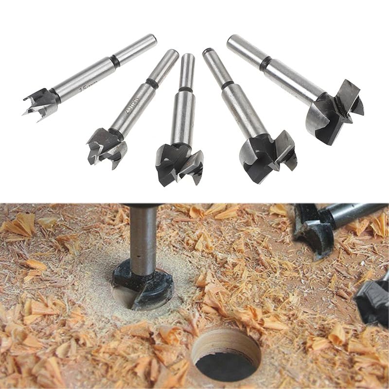 Set di punte Forstner, 5 pezzi da 15-35 mm, punte per trapano in acciaio ad alta resistenza, albero esagonale, sega per fori extra lunga, utensile per la lavorazione del legno