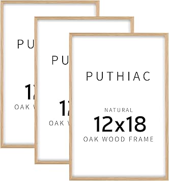 puthiac 12x18 Oak Wood Picture Frame - Minimalist 12x18 Poster Frame, 12"x18" Picture Frame Wood, Natural Solid Wooden Picture Frames for Wall Art Photo and Prints(3 Pack, Beige)