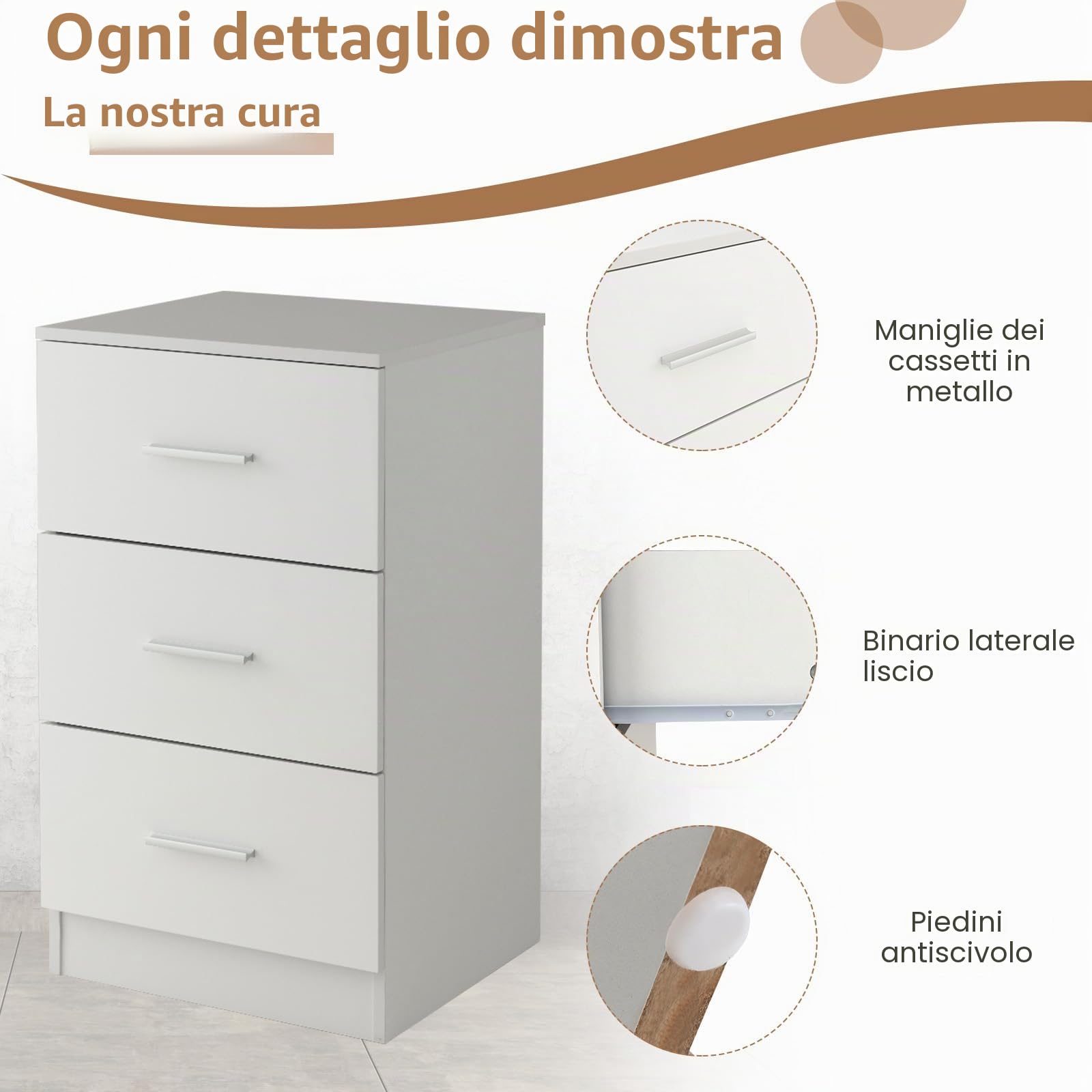 KOMFOTTEU - Cassettiera per ufficio con 3 cassetti, piccola commode multifunzionale con tappetino protettivo, classificatore con dispositivo anti-ribaltamento, 37 x 34 x 66,5 cm (Confezione da 2