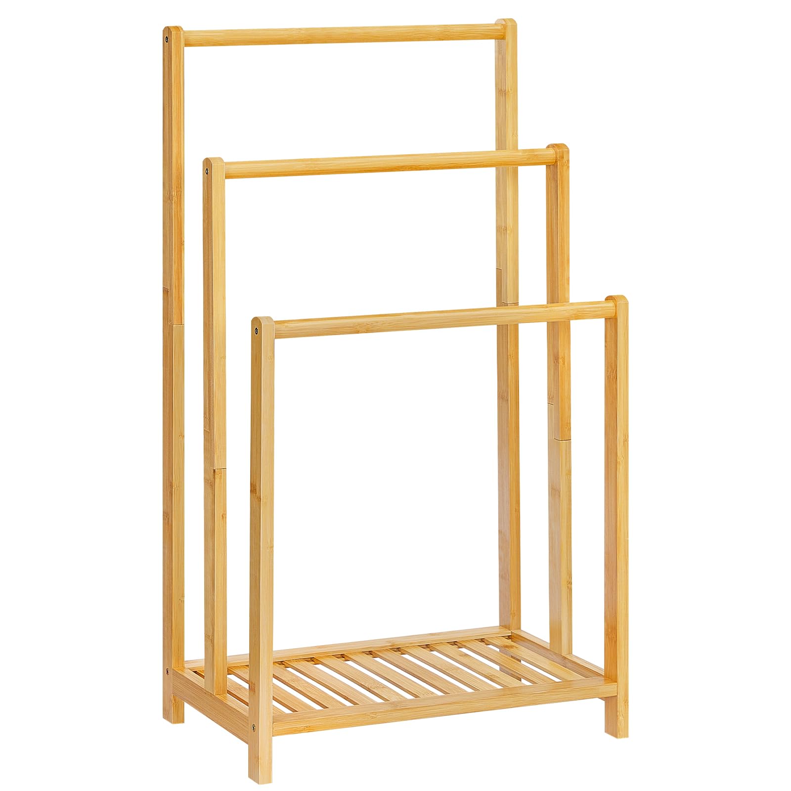 HOOBRO Towel Rack, Towel Rail Freestanding, Towel Stand for Bathroom, Drying Stand with 3-Tier Towel Rails and Storage Shelf, Bamboo, for Bath and Hand Towels, Natural EYL03LB01G1