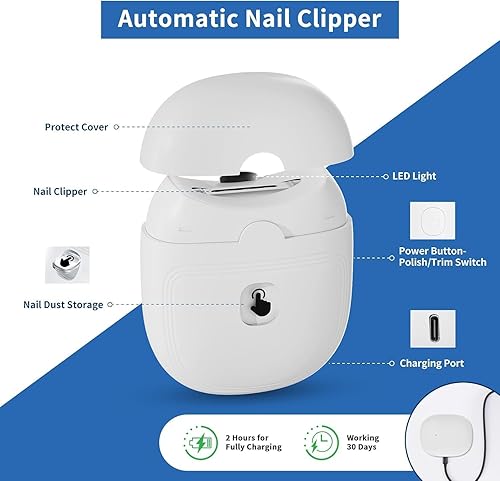 Miniatura 7 de Cortaúñas eléctrico – Cortador de uñas eléctrico automático de 2 velocidades para adultos/personas mayores/bebé/niños – Cortador de uñas con luz LED