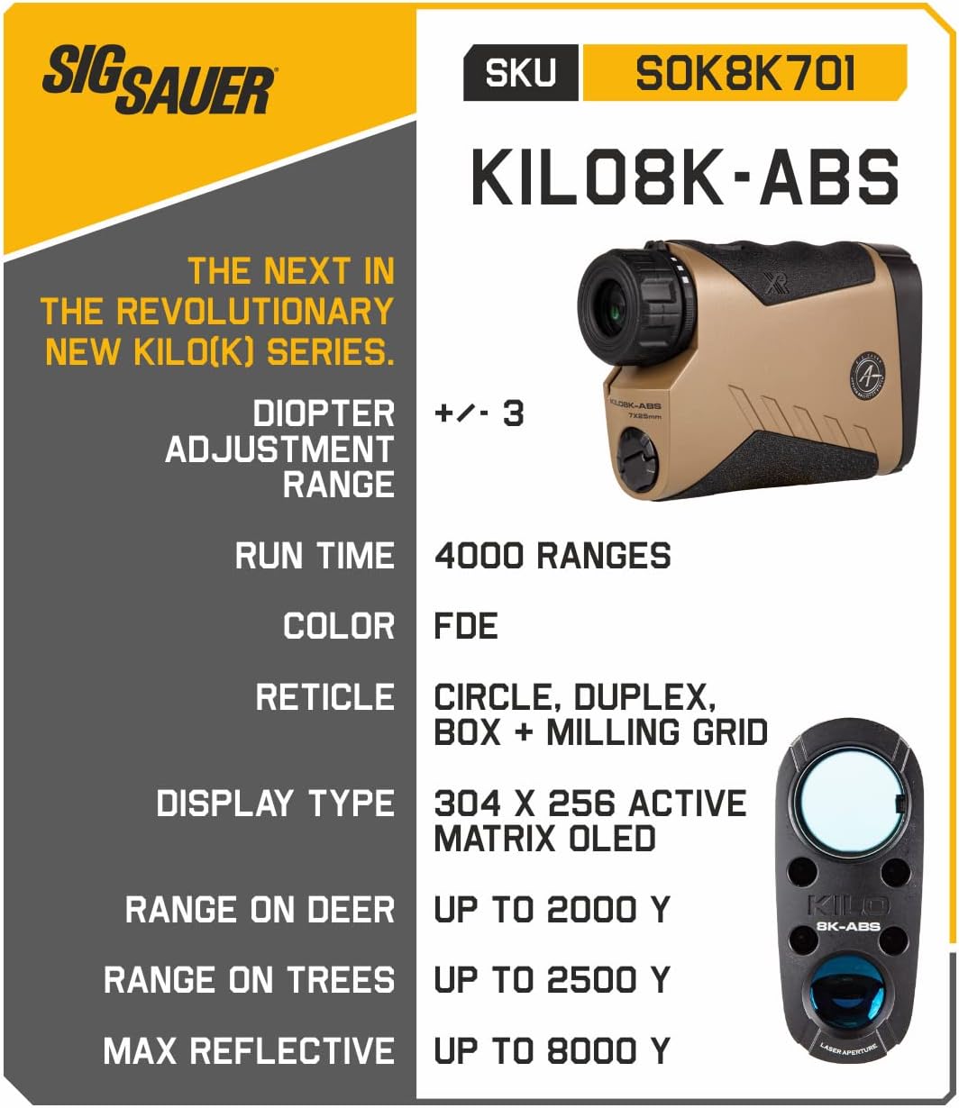 Sіg Sаuеr KILO8K-ABS Laser Rangefinder, 7X25mm, Red AMOLED, BLE, BDX-X/E, FDE, Class 3R with Sіg Gray Flexfit Hat - L/XL Bundle…, 4.4x3.0x1.3''