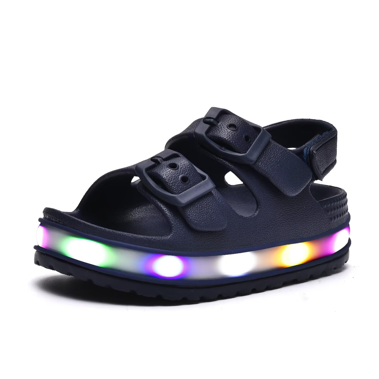 GULAKY Kinder Sandalen Mädchen Light up Badelatschen Wasserschuhe Hausschuhe Junge Kindergarten LED-Streifen Schlappen Verstellbare Schnalle Rutschfeste Klettverschluss Sandaletten Sommer