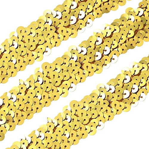 11 Yard 1 Inch Elastic Sequins Trim 3 Row Flat Glitter Sequin Trim Bling Fabric Paillette Ribbon Trim Metallic Stretch Sequin Trim Crafts Elastic Sequin Lace For Dress Embellish Headband (Gold) #TOP2