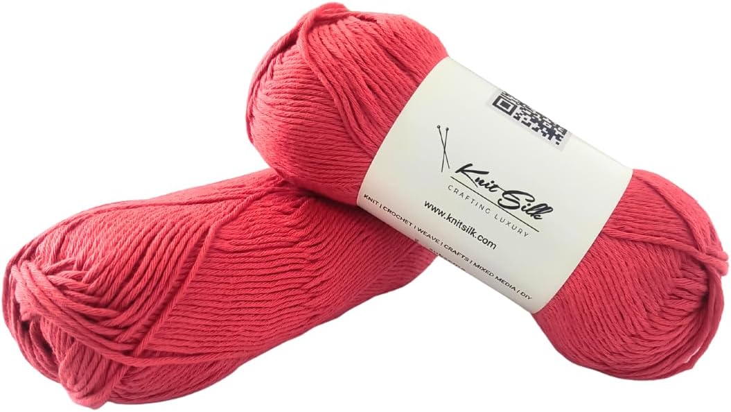 Knitsilk Soft Cotton Knitting Yarn – 100% Cotton | 100g (Approx. 200+ Yards) | Lightweight | for Knitting, Crochet & DIY Crafts | Pack of 2 (Red)