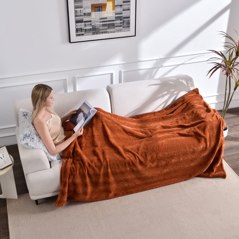 Krifey Oversized Throw Blanket, Super Soft Fluffy Luxury Minky Blanket Comfy Faux Fur Bed Throw Camel 60" x 80"