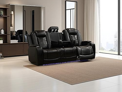 Miniatura 34 de Juego de sofá para sala de estar, sofá de dos plazas con consola de almacenamiento, portavasos, luz LED, puerto USB para apartamento, oficina