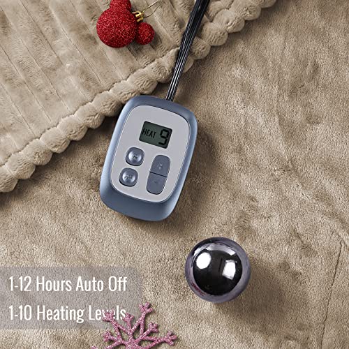 Sunny Heat Heated Electric Blanket Ribbed Flannel 62 X 84 Inches Twin Size - Thick Striped Flannel With 1-10 Optional Heating Levels & 1-12 Hours Timer Settings Machine Washable Brown #TOP2