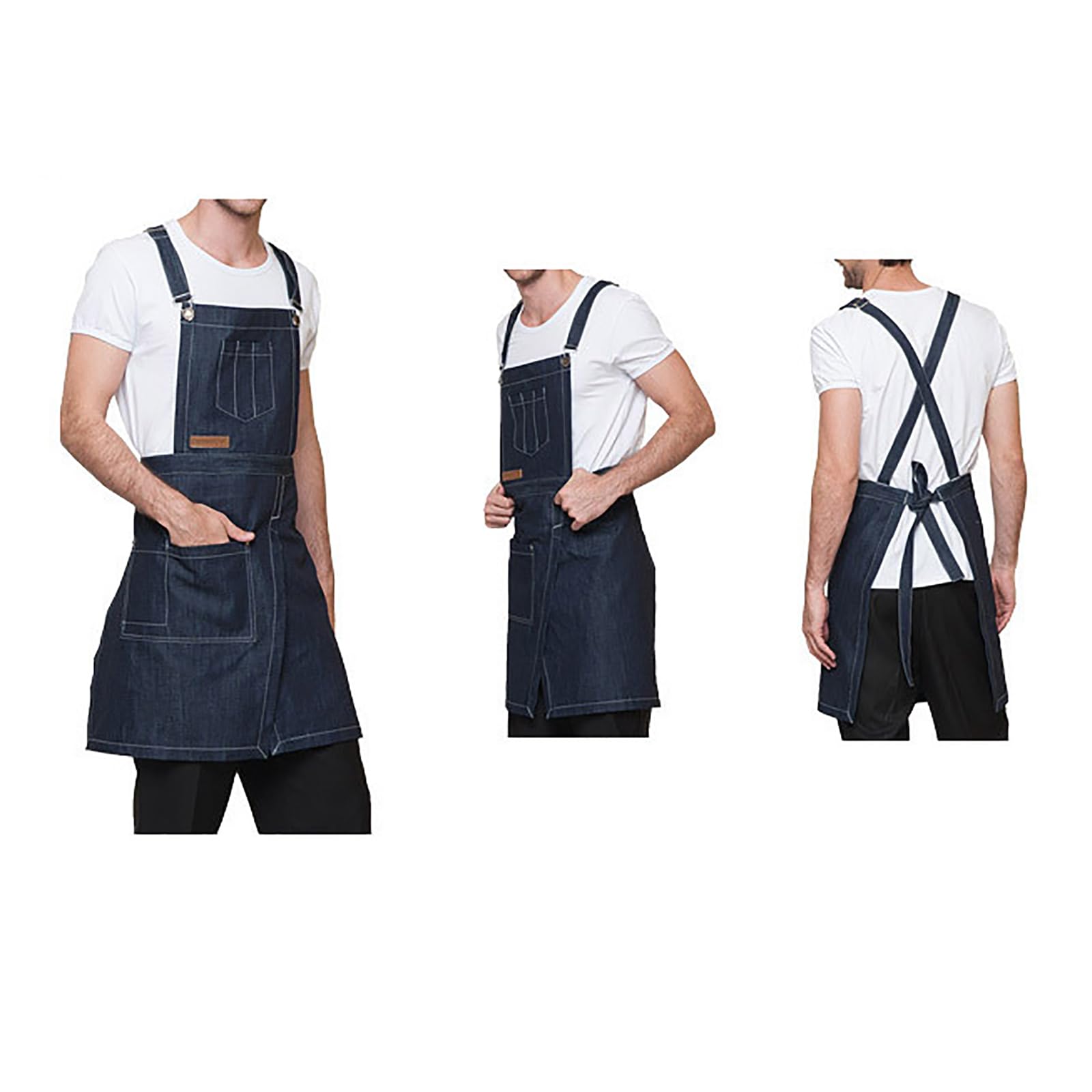 Tablier de cuisine en denim unisexe avec dos croisé réglable avec poches pour chef cuisinier peinture