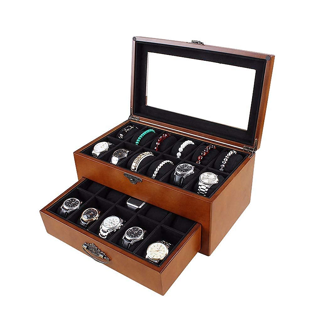 TIANQIHAO Watch Box Organizer With Valet Drawer 22 Slot Wristwatch Case Display Metal Buckle For Mens Jewelry Watches Holder Boxes