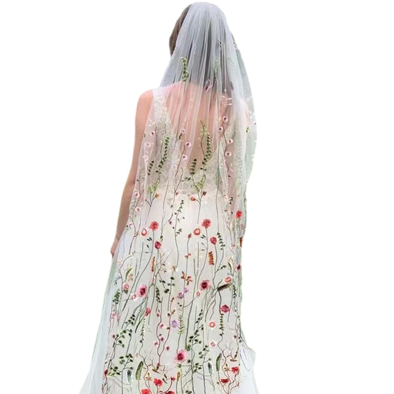 Maxtonser Elegant Embroidered Flower Wedding Veils for Bride Hair Comb Design 57inch Tulle Bridal Head Accessory for Photography