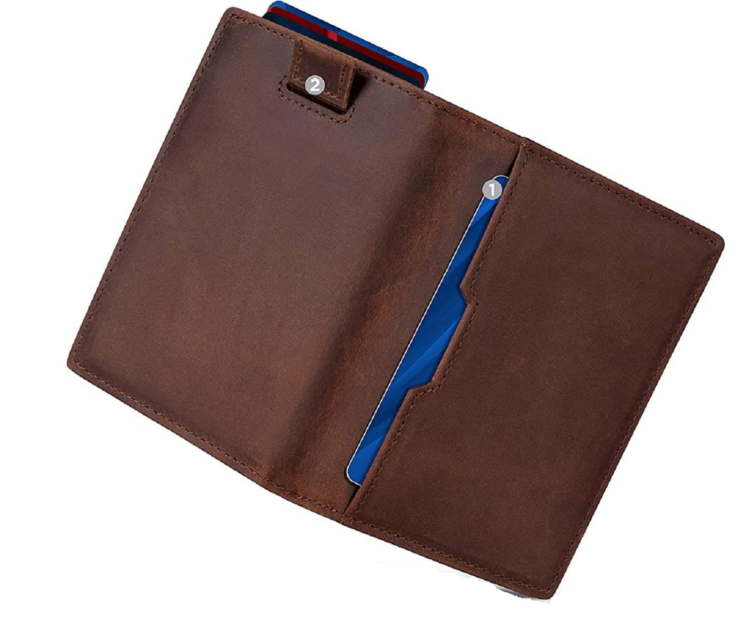 Wallets for Men Slim Mens Genuine Leather RFID Blocking Minimalist Card Front Pocket Bifold Card Holder Wallet with Smart Pull Strap | Folded Currency Slot (Brown)-image-2