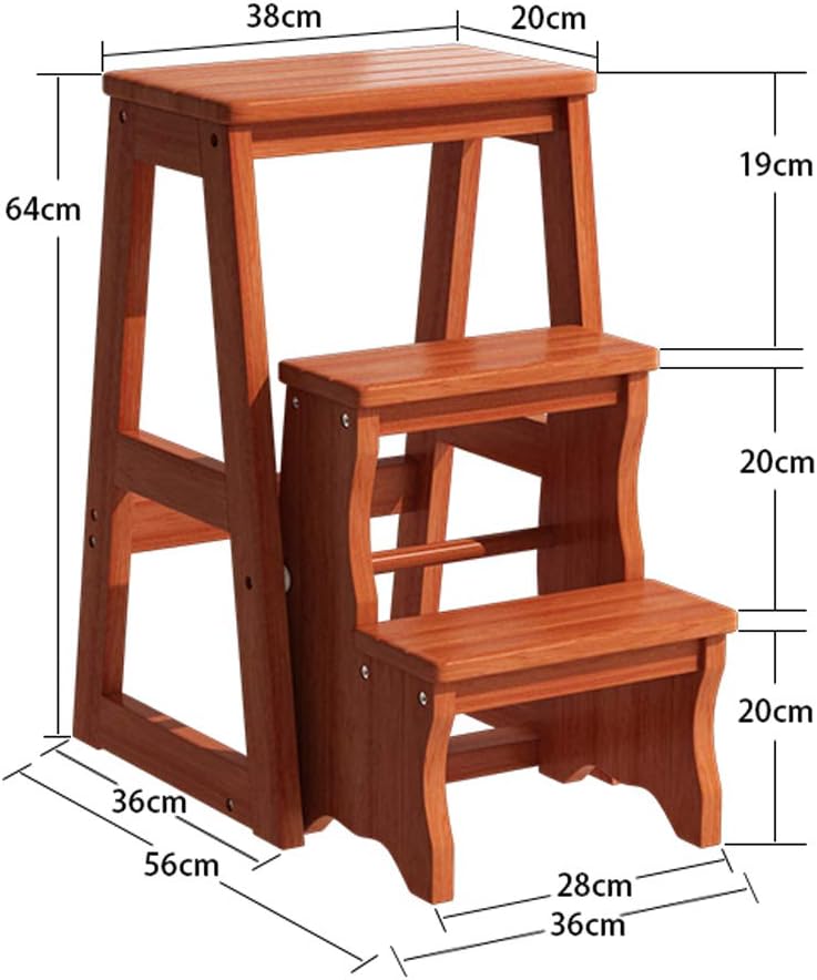3 Steps Stairs Chair High Pedal Stool Multifunction Solid Wood Ascending Ladder Tread Safety Storage Shelf Home Garden Tool,Load Bearing 100kg