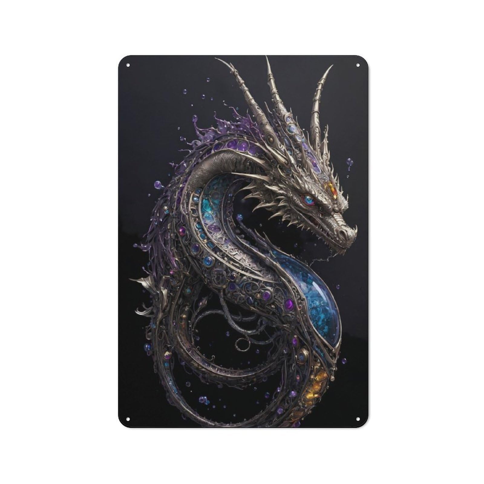 Junmoney Water Steampunk Dragon For Lounge Or Reading Corner, Rustic Tin Sign 30X20cm, For An Autumn Update To Lounge And Reading Corner