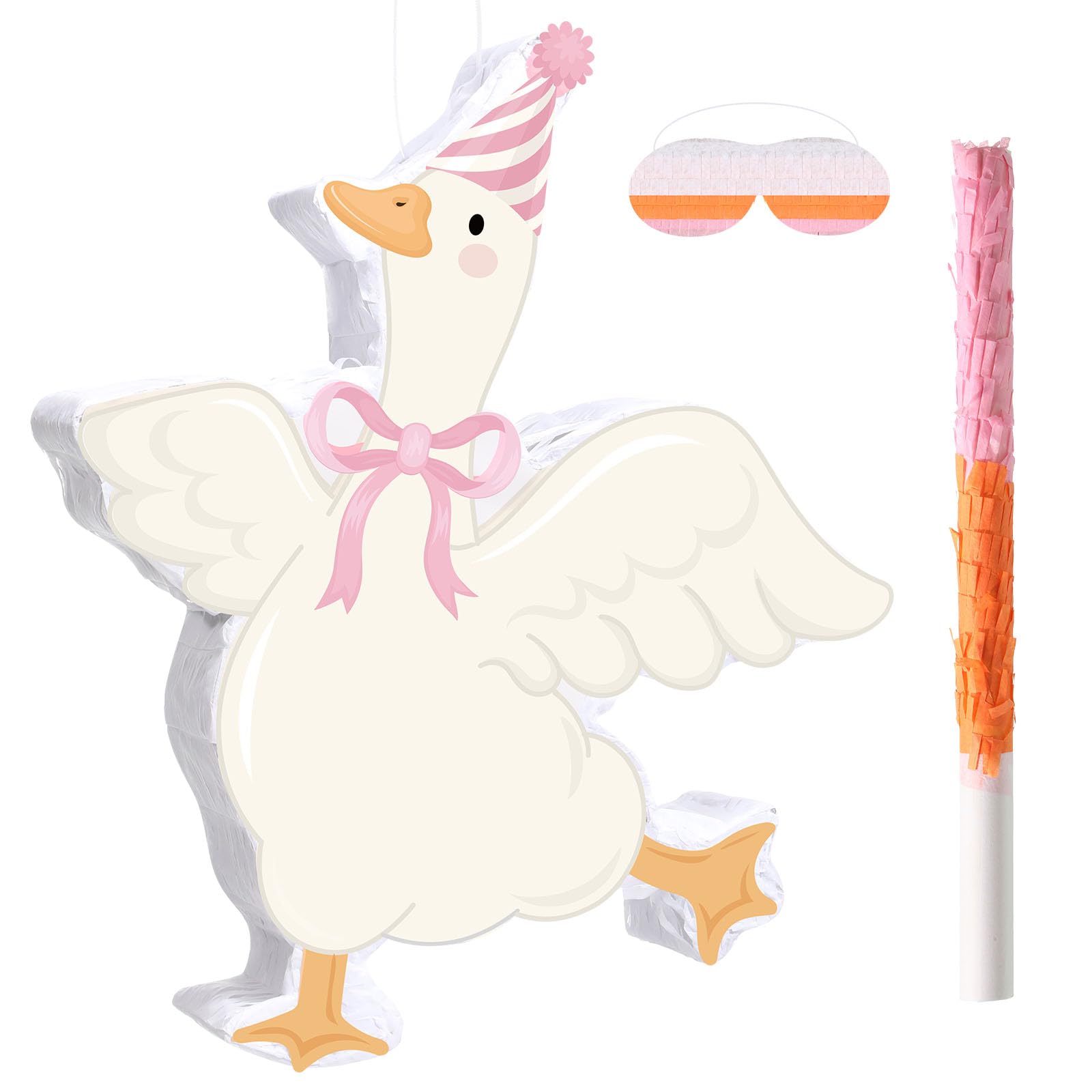Pasimy One Silly Goose Piñata with Blindfold and Stick Funny Piñata Bundle for Girls Pink Silly Goose Theme Birthday Baby Shower Halloween Party Decorations Game Supplies, 12.20 x 14.80 Inch