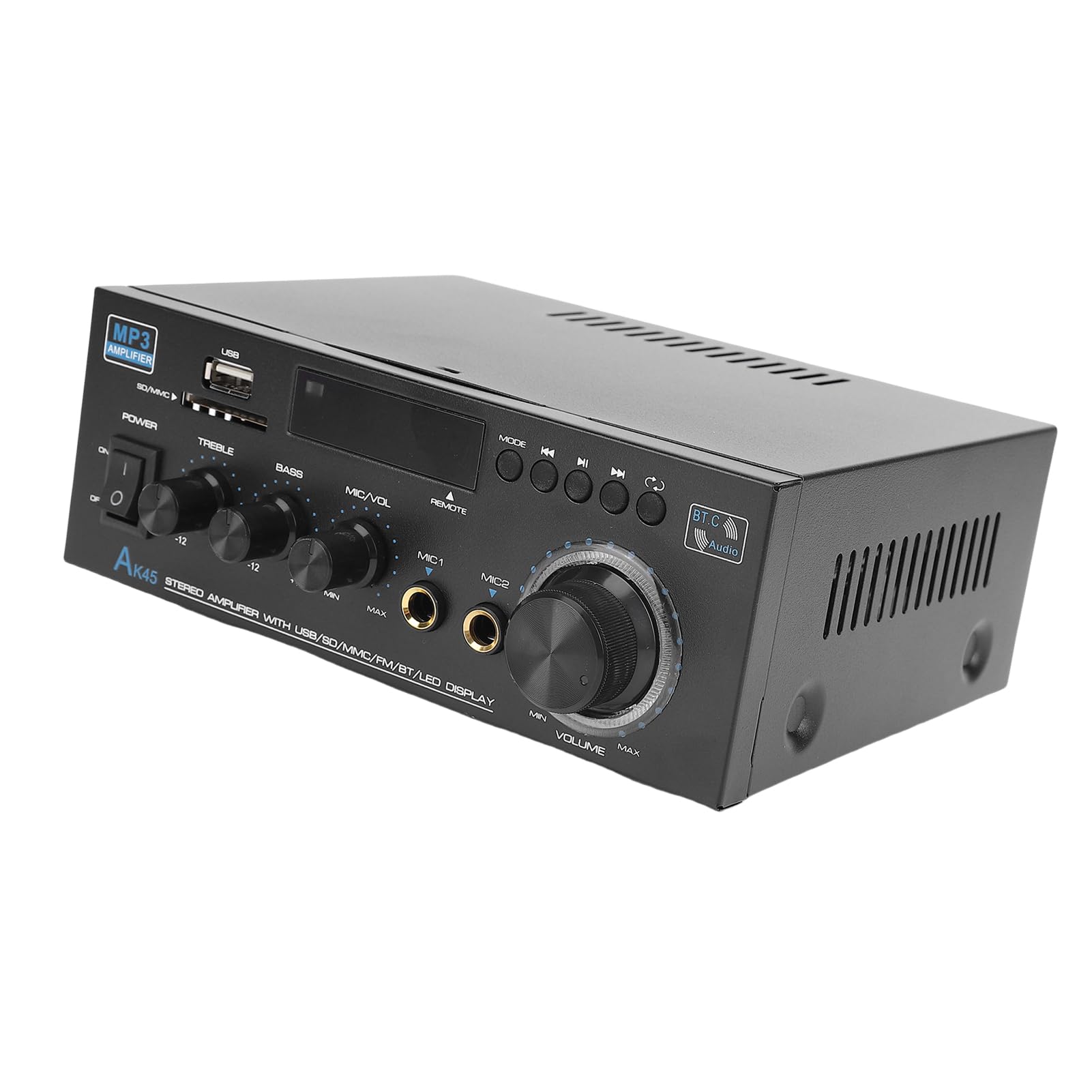 Amplificatore Stereo Audio 2.0, Ricevitore da 400W di Picco | Amplificatore Bluetooth con USB, scheda di memoria, AUX, ingresso microfono, per sistema di altoparlanti Home Theater
