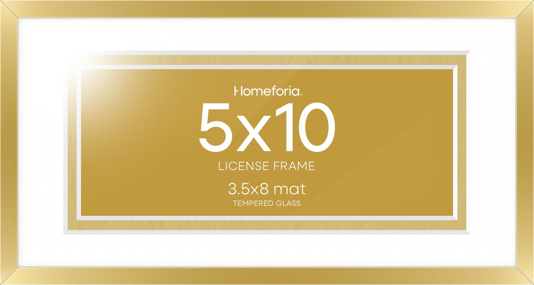 Homeforia 5x10 Business License Frame Gold, High End Metal 5 x 10 Document Certificate Frames with Mat 4x9, 5by10 Professional License Frame for Wall or Tabletop, Tempered Glass, Wall Kit, Set of 3