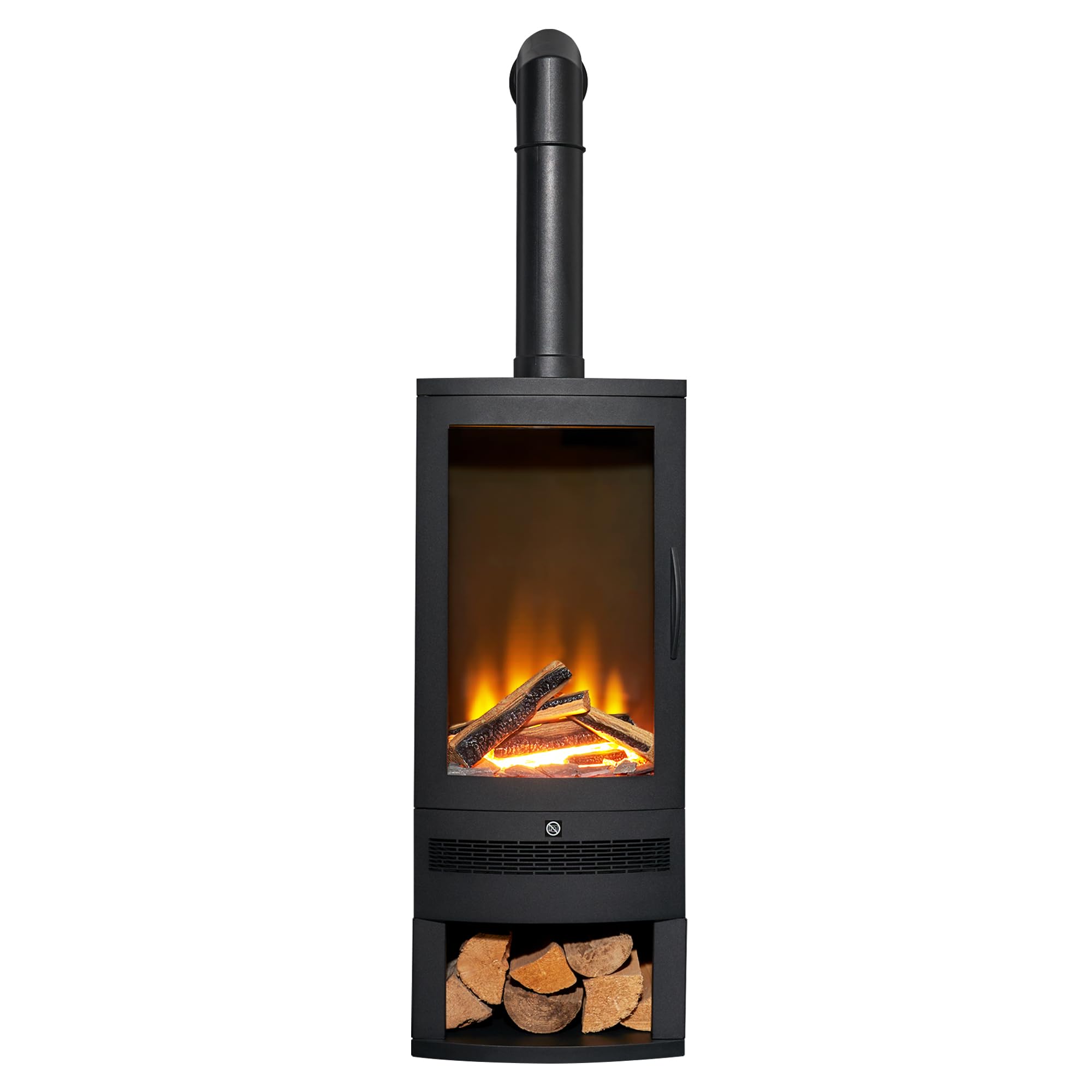 B&Q -  Horizon Electric Stove With Log Storage & Tall Angled Stove Pipe In Black