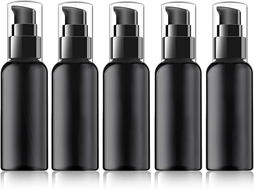 RAYNAG Paquete de 5 botellas de bomba de viaje vacías rellenables de plástico dispensador de botellas con tapa negra para crema de loción, aceite