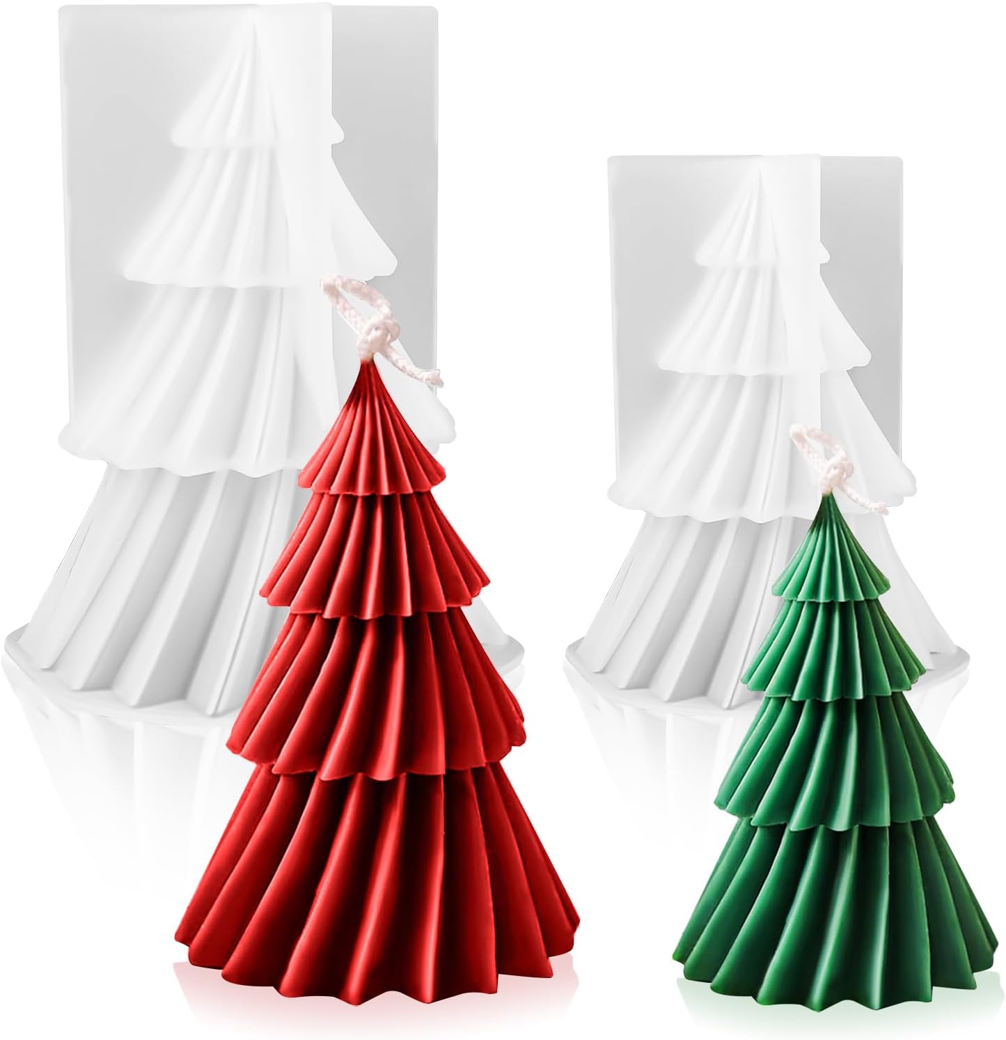 Christmas Candle Mould Pack of 2 Christmas Tree Candle Moulds Silicone Moulds Casting Moulds Christmas 3D Candle Mould for DIY Scented Candle Christmas Craft Ornaments