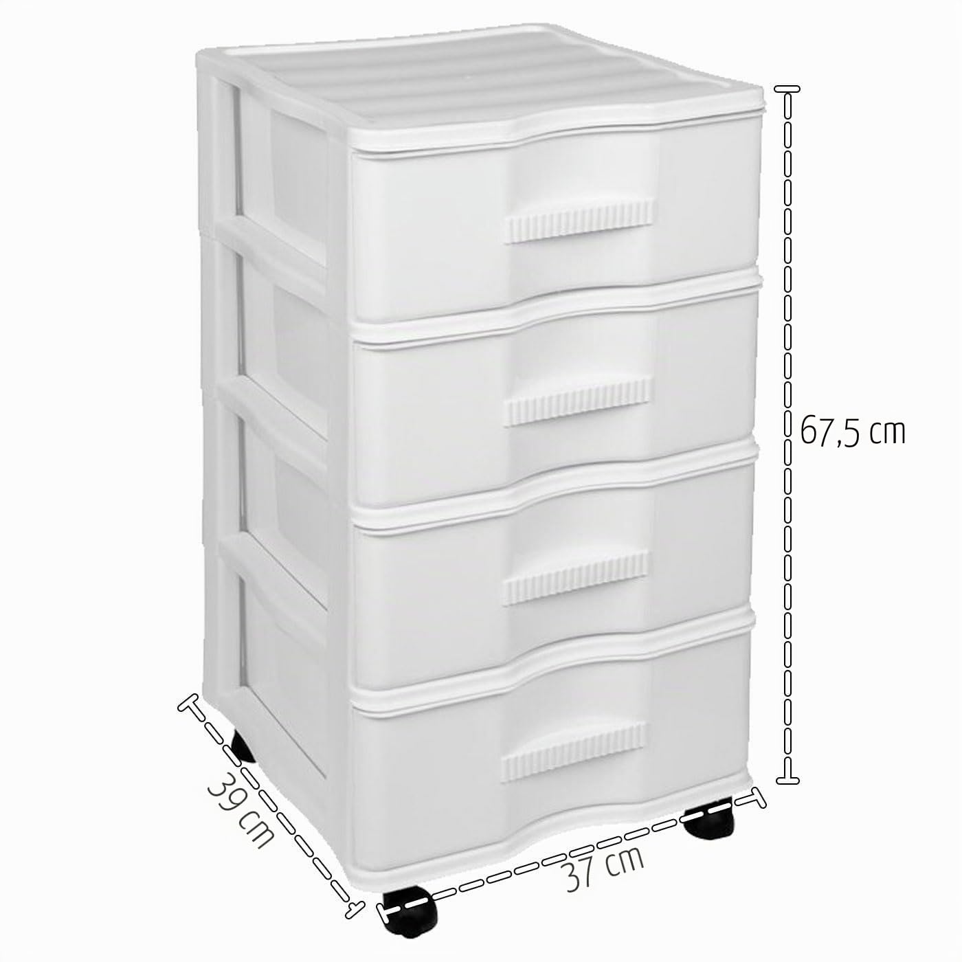 Acan Tradineur - Cassettiera Wagon 4 Cassetti - Torre Multiuso per Ufficio, Casa, Scuola, ecc - 67,5 x 37 x 38 cm - Bianco