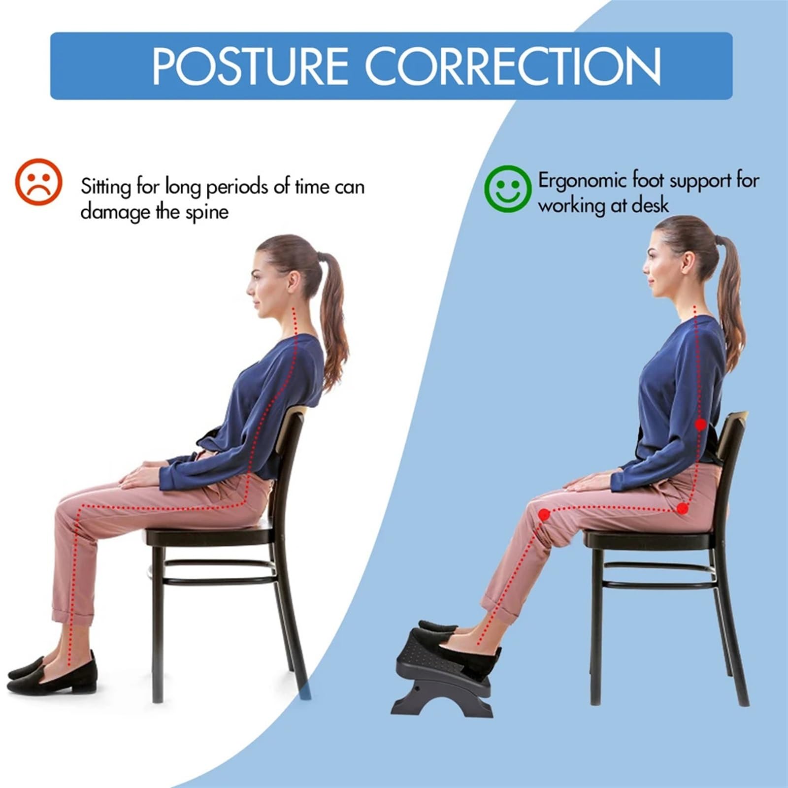 Schreibtisch-Fußstütze Fußstütze for unter den Schreibtisch, ergonomischer Fußhocker mit Massagerollen, maximale Belastung 120 Pfund, Beinstütze for