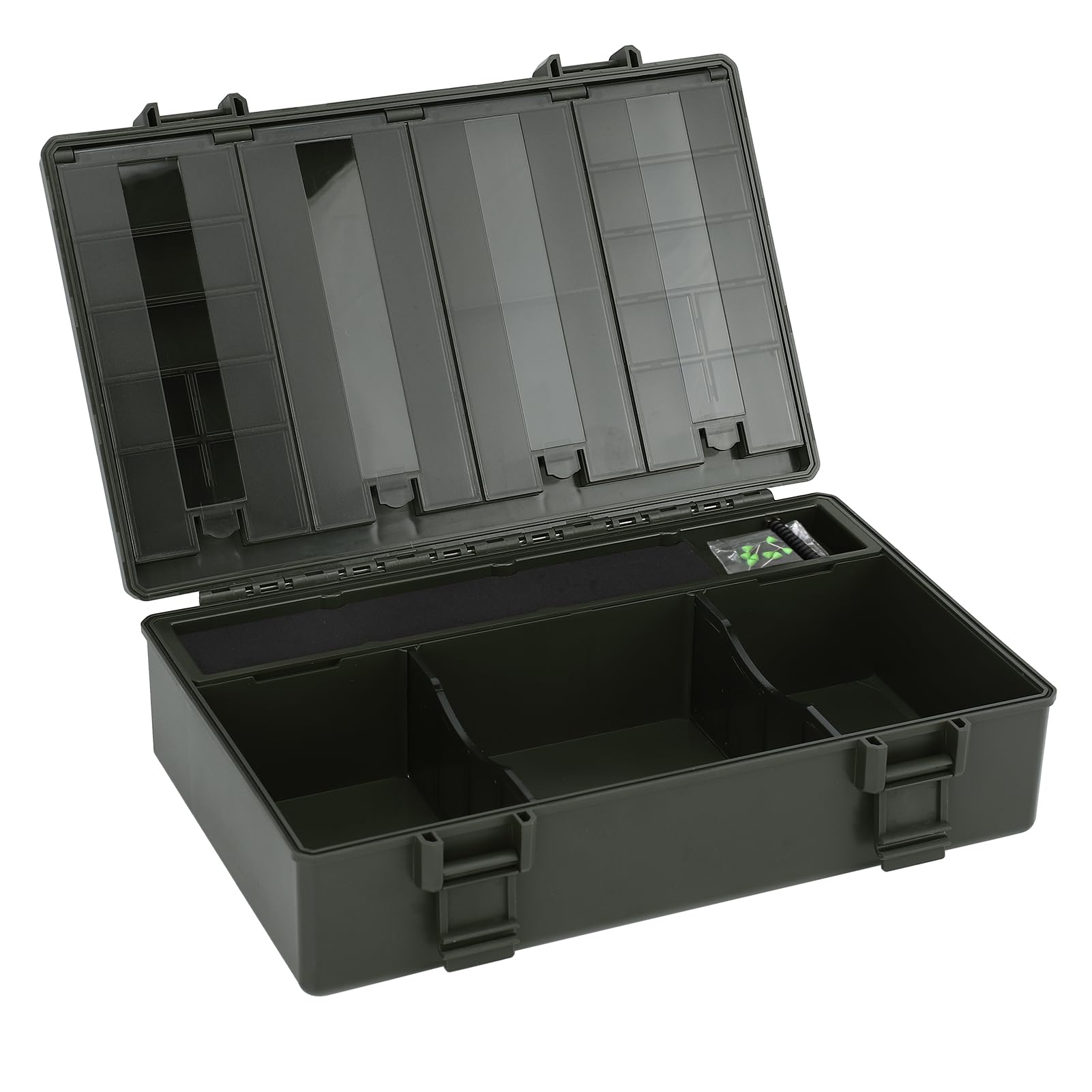 Caja de Aparejos de Pesca de Carpa, Organizador de Caja de Aparejos Compacto Impermeable, de Almacenamiento de con 8 Pines, Divisores Extraíbles y Tabla de Aparejo de Pelo Rígido para Pesca