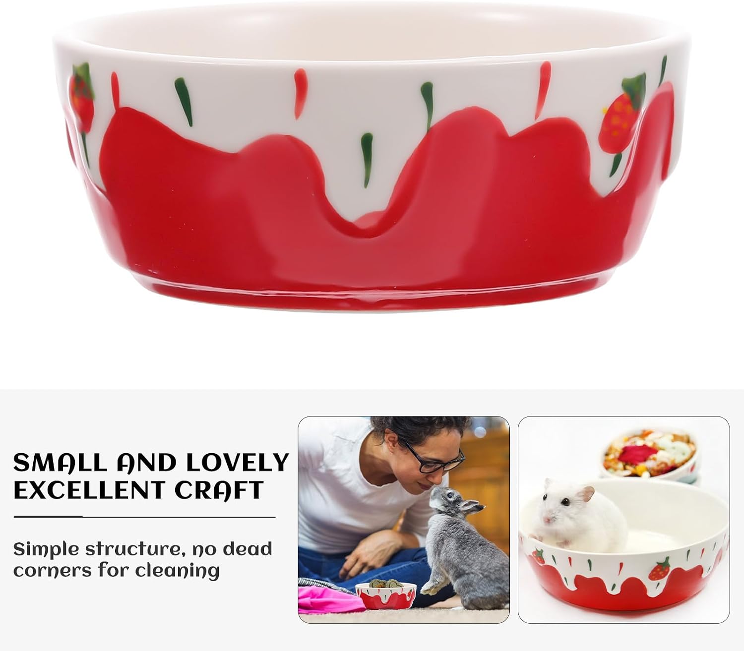 Ceramic Hamster Feeding Bowl Small Pet Food Container Heavy Non-Spill Red Stoneware Bowl for Guinea Pigs Rabbits and Small Animals