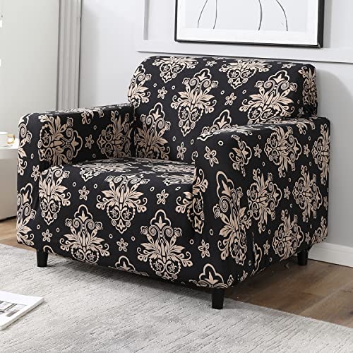 Image of HOKIPO Elastic Stretchable Universal Sofa Cover 1 Seater, Black Damask (AR-4093-D8)