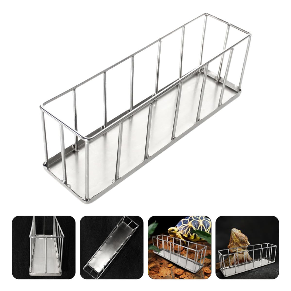 Alipis Plato de Acero Inoxidable para Reptiles, Comedero para Reptiles y Anfibios, Superficie Lisa, Fácil Alimentación, Plata