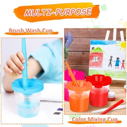 10 Pack Paint Cups And Brushes For Kids, Rnkp Preschool Kids Painting Tool Set, No Spill Paint Cups With Lids And Color Matched Paint Brushes For Toddler #TOP4