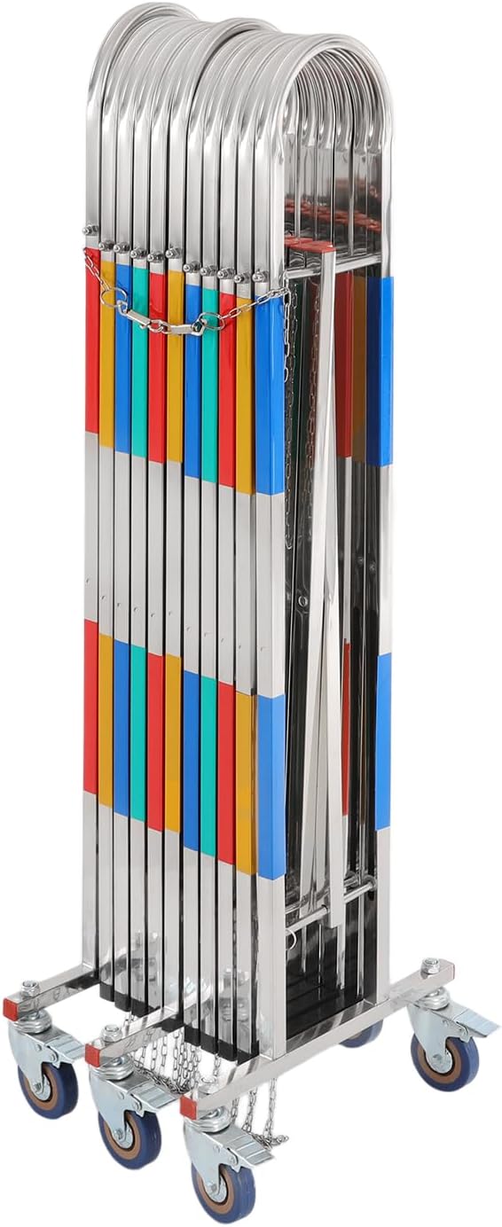 Portable Barrier | Industrial Expandable Metal Barricade Gate | Safety Barrier with Casters | 8.66-196.85in Expandable Mobile Barricade | Double-Row Arch | Chain and Hook (Colorful)