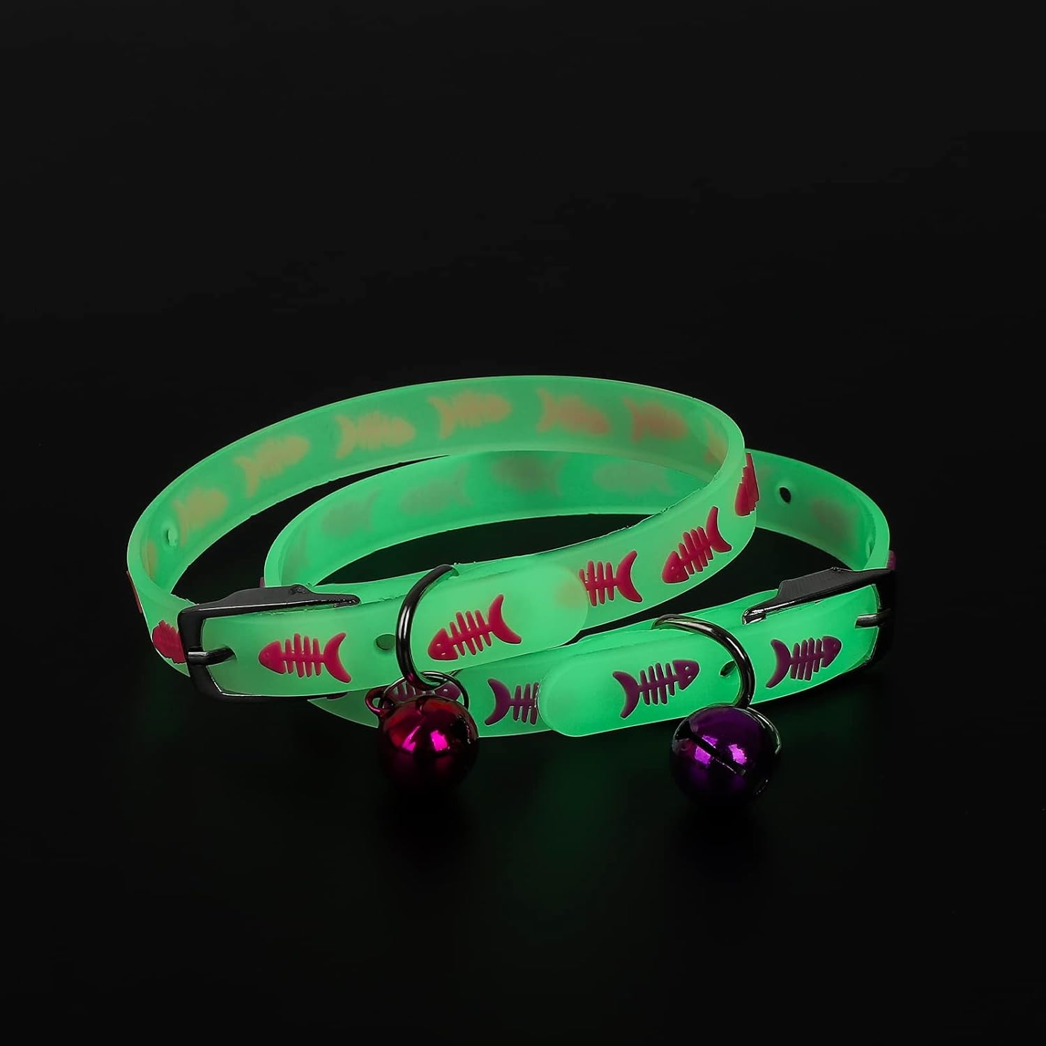 2Pcs Glow in The Dark Cat Collars with Bell, Adjustable (2030cm) Pet