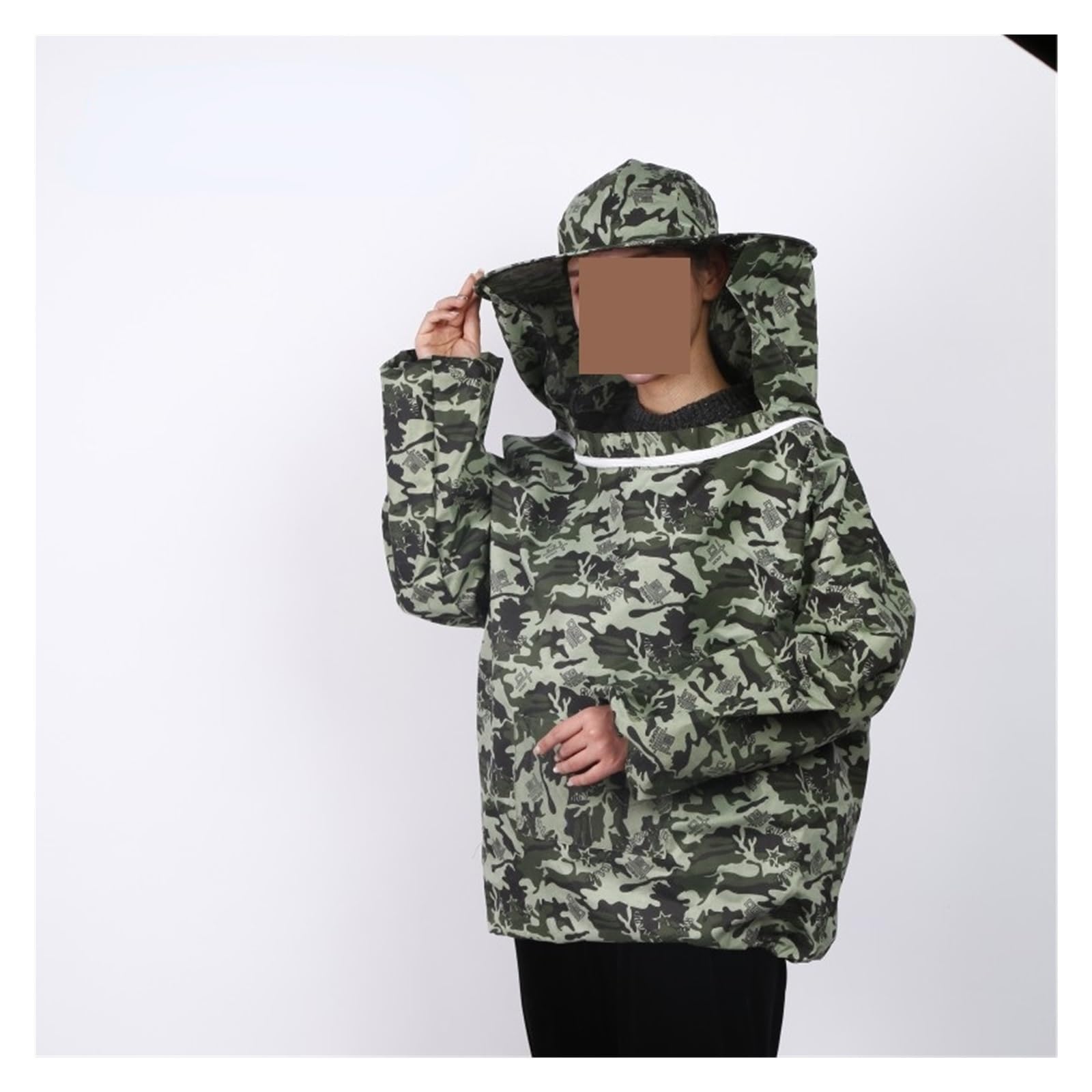 Jacket Veil Set Double Zippered Beekeeping Protective Suit Anti-Bee Beekeeper Clothing with Hat(B)