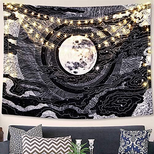 Accnicc Moon and Star Tapestry Wall Hanging Black and White Wall Tapestries Aesthetic Tapestry for Bedroom Living Room Dorm (Black, 60''x80'')