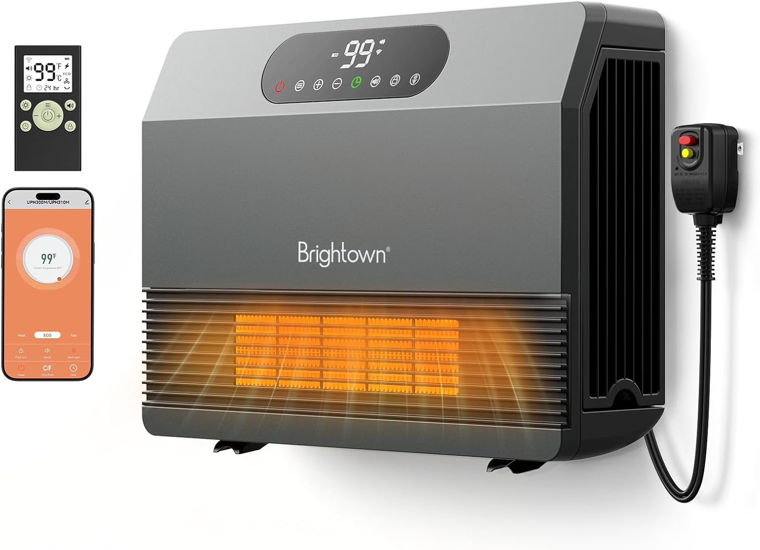 Brightown Wall Heater with remote control and smartphone app interface