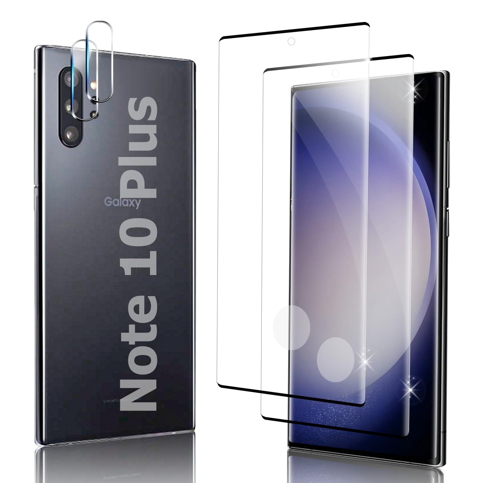 [2+2 Pack] Galaxy Note 10 Plus Screen Protector with Camera Lens Protector, Fingerprint Support, 9H Tempered Glass, HD Clear Scratch Resistant for Samsung Note 10 Plus 5G Glass Screen Protector (6.8