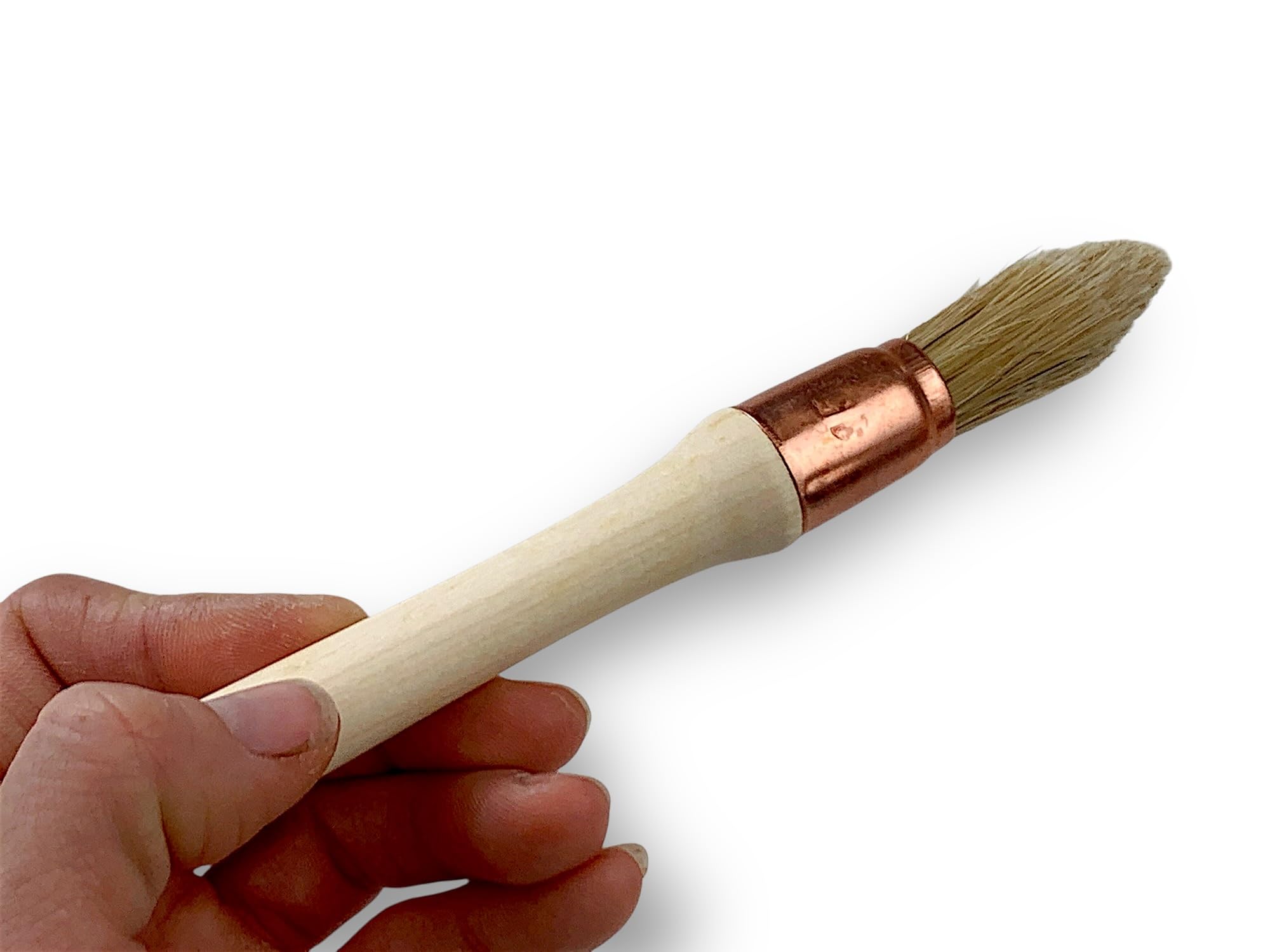 Lot de 24 pinceaux à rechampir | Brosse Ronde Ø15 mm en Soie Blanche | Manche en Bois Brut | Idéal pour Peinture et rénovation de Volets, moulures, plinthes et Angles| Kibros 371D15_30x24