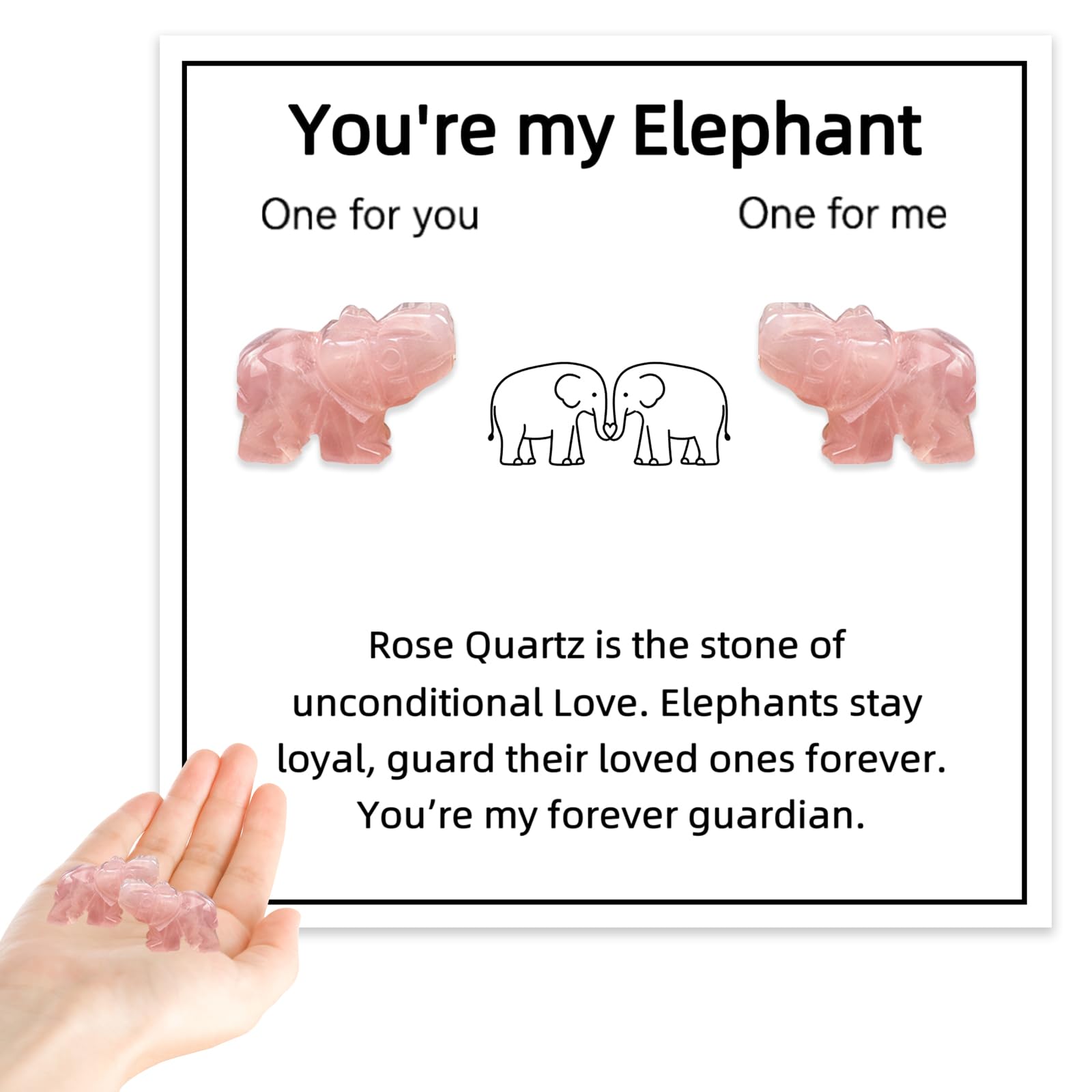 Virelle 2 Cute Rose Quartz Elephant Healing Crystal Gifts for Women, Anxiety Relief Worry Stones for Stress & Anxiety, Crystal Animal Ornaments for Boyfriend Girlfriend Wife Husband Friendship