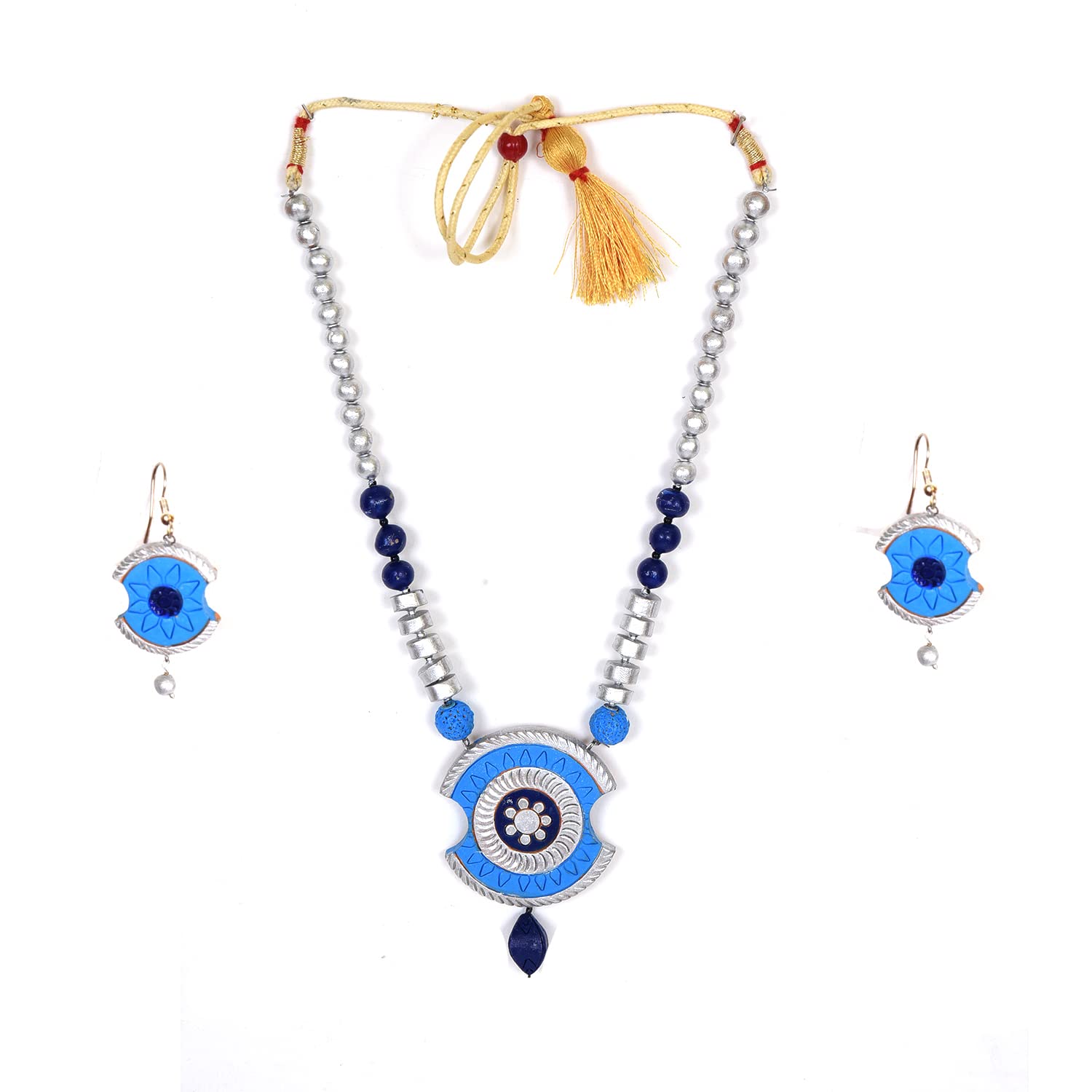 Hawai Blue Colour Handmade/Hancrafted Terracotta Clay Ethnic Necklace and Earring Jewellery Set Ideal for Women and Girl (B0B298Q4HT) Amazon Price History, Amazon Price Tracker