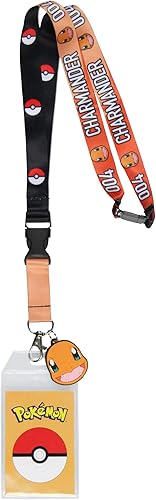 Pokemon Charmander 004 - Soporte de goma para identificación con cordón de 2 lados