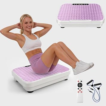 Vibration Plate Exercise Machine, Vibration Fitness Trainer with 5 Program Modes, 2 Resistance Bands, Home Exercise Equipment for Fitness Body Toning