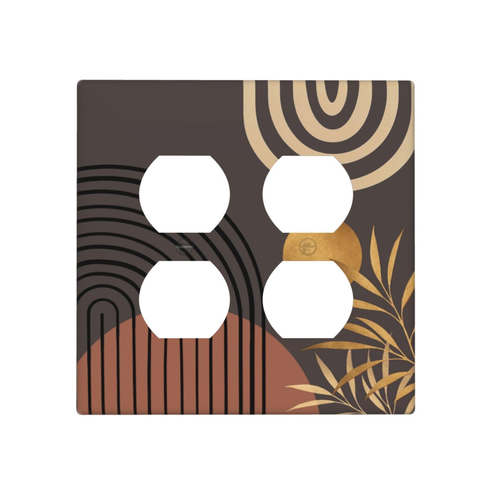 Dwbguo Decorative Outlet Covers Boho Abstract Geometric 2 Gang Wall Plate Double Duplex Receptacle Modern Minimalist Gold Palm Leaf Light Switch Covers Switch Plate Cover Home Decor